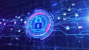 Futuristic digital padlock surrounded by glowing circuits and security icons symbolizing advanced zryly.com cybersecurity protection.